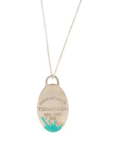 Pre-owned Tiffany & Co Enamel Color Splash Oval Tag Pendant Necklace, 30" In Blue