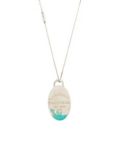 Pre-owned Tiffany & Co Enamel Color Splash Oval Tag Pendant W/ Mixed Bead Chain Necklace, 30" In Blue
