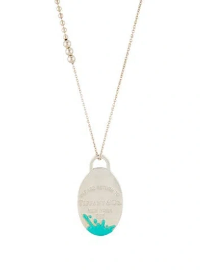 Pre-owned Tiffany & Co Enamel Color Splash Oval Tag Pendant W/ Mixed Bead Chain Necklace In Multi