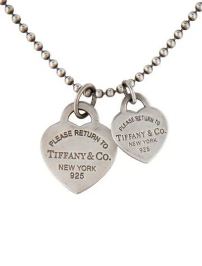 Pre-owned Tiffany & Co Enamel Double Heart Tag Pendant Necklace, 18" In Multi