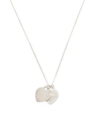 Pre-owned Tiffany & Co Enamel Double Heart Tag Pendant Necklace, 18" In Multi