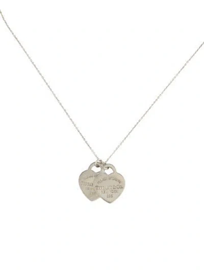 Pre-owned Tiffany & Co Enamel Double Heart Tag Pendant Necklace, 18" In Red