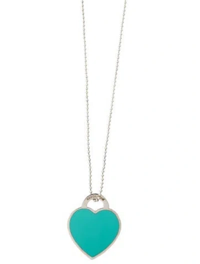 Pre-owned Tiffany & Co Enamel Extra Large Heart Pendant Necklace, 34" In Blue