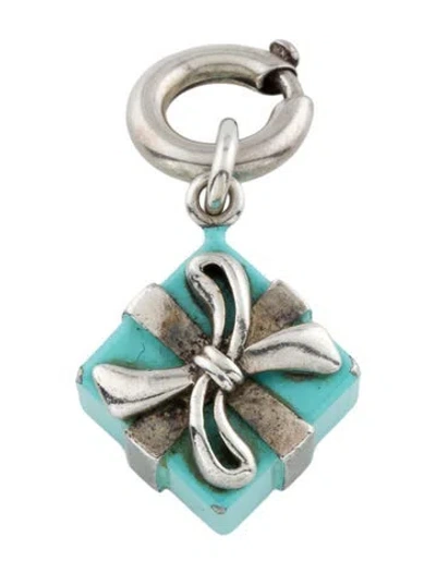 Pre-owned Tiffany & Co Enamel Gift Box Charm, 1.25" In Blue