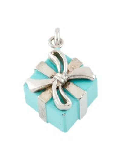 Pre-owned Tiffany & Co Enamel Gift Box Charm In Blue