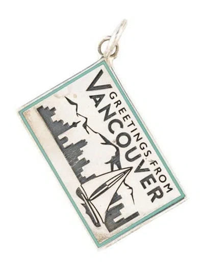 Pre-owned Tiffany & Co Enamel "greeting From Vancouver" Post Card Charm, 1" In Blue