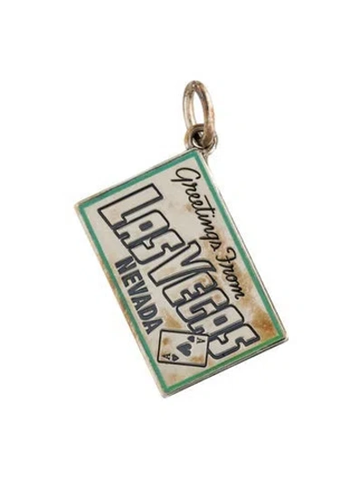 Pre-owned Tiffany & Co Enamel 'greetings From Las Vegas Nevada' Postcard Charm, 1.25" In Blue