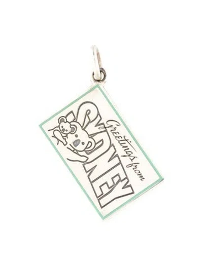 Pre-owned Tiffany & Co Enamel "greetings From Sydney" Post Card Charm, 1" In Blue