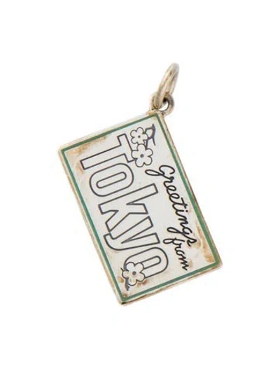 Pre-owned Tiffany & Co Enamel 'greetings From Tokyo' Postcard Charm In Blue