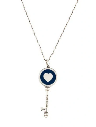 Pre-owned Tiffany & Co Enamel Heart Key Pendant, 18" In Blue