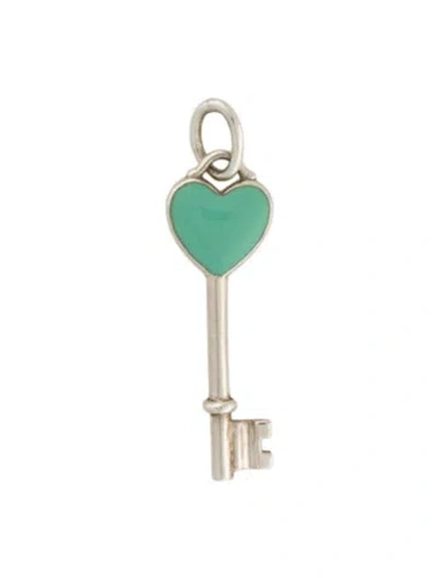 Pre-owned Tiffany & Co Enamel Heart Key Pendant In Blue