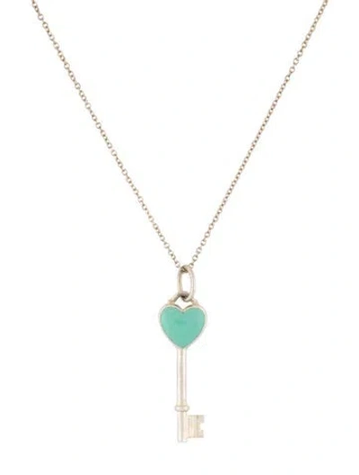 Pre-owned Tiffany & Co Enamel Heart Key Pendant Necklace, 16" In Multi