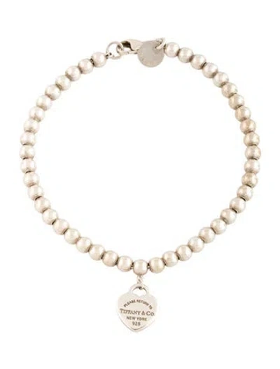 Pre-owned Tiffany & Co Enamel Heart Tag Bead Bracelet, 6.25" In Pink