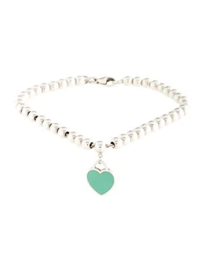 Pre-owned Tiffany & Co Enamel Heart Tag Bead Bracelet, 6.5" In Blue