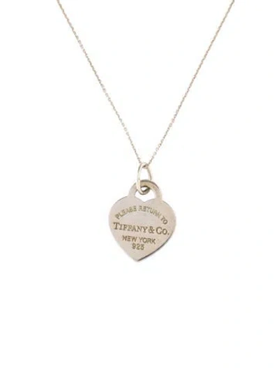 Pre-owned Tiffany & Co Enamel Heart Tag Pendant Necklace, 16" In Blue