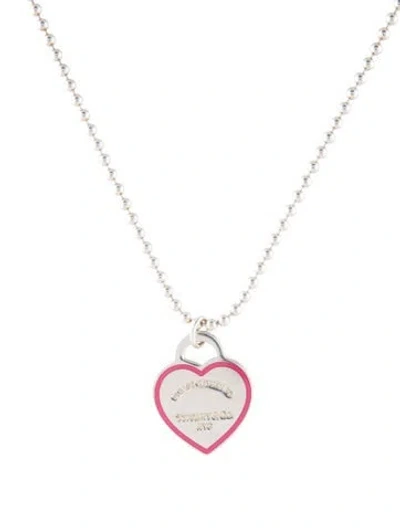 Pre-owned Tiffany & Co Enamel Heart Tag Pendant Necklace, 16" In Pink