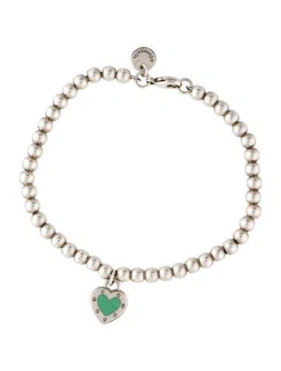 Pre-owned Tiffany & Co Enamel Love Heart Tag Bead Bracelet, 6.25" In Blue