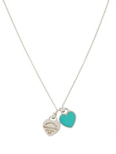 Pre-owned Tiffany & Co Enamel Mini Double Heart Tag Pendant Necklace, 18" In Multi