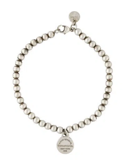 Pre-owned Tiffany & Co Enamel Mini Heart Tag Bead Bracelet, 6.25" In Blue