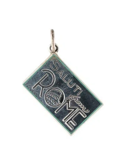 Pre-owned Tiffany & Co Enamel 'saluti From Rome' Postcard Charm, 1" In Blue