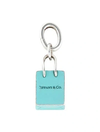 Pre-owned Tiffany & Co Enamel Shopping Bag Charm, 1.25" In Blue