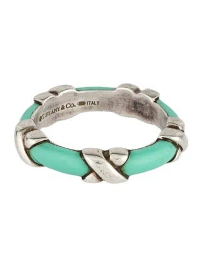 Pre-owned Tiffany & Co Enamel Signature X Band Ring In Blue