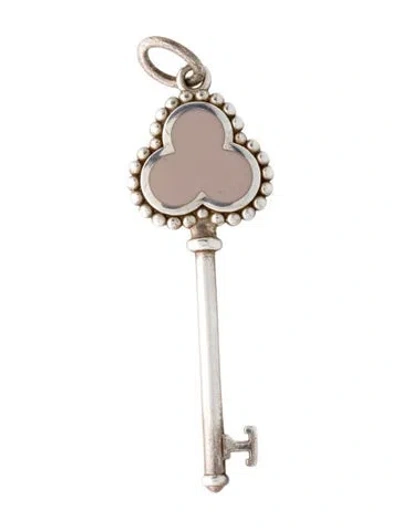Pre-owned Tiffany & Co Enamel Trefoil Key Pendant, 1.75" In Gray