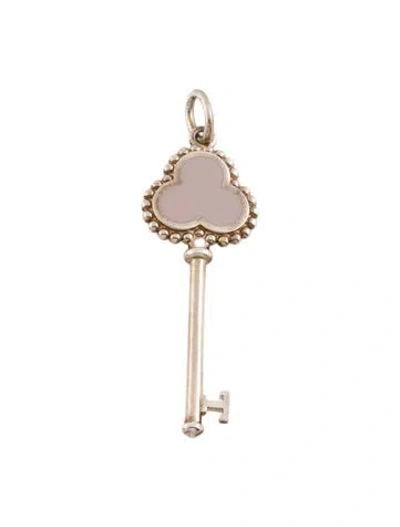 Pre-owned Tiffany & Co Enamel Trefoil Key Pendant, 2" In Brown