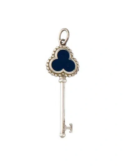 Pre-owned Tiffany & Co Enamel Trefoil Key Pendant In Blue