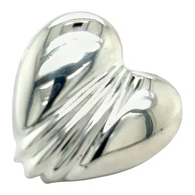 Pre-owned Tiffany & Co . Estate Large Puffed Heart Brooch Pin Silver In Multi