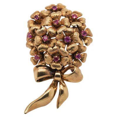 Pre-owned Tiffany & Co Estate . 18k Ruby Flower Ribbon Brooch - Vhk#286a In Multi