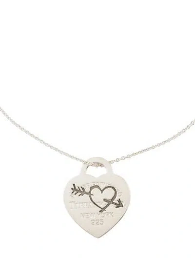 Pre-owned Tiffany & Co Etched Heart & Arrow Tag Pendant W/ Mixed Bead Chain Necklace, 30" In Multi