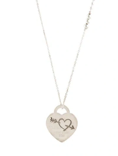 Pre-owned Tiffany & Co Etched Heart & Arrow Tag Pendant W/ Mixed Bead Chain Necklace, 30" In Multi