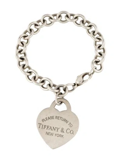 Pre-owned Tiffany & Co Extra Large Heart Tag Link Charm Bracelet, 6.75" In Multi
