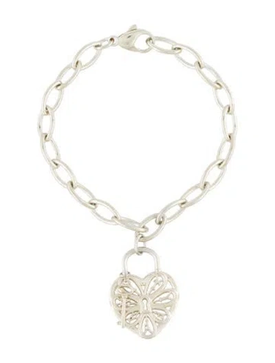 Pre-owned Tiffany & Co Filigree Heart Lock & Key Charm Bracelet, 6.75" In Multi