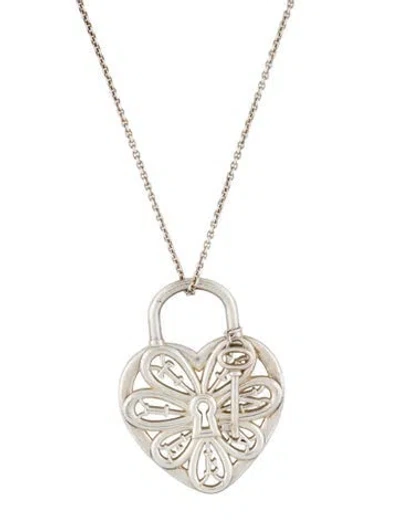 Pre-owned Tiffany & Co Filigree Heart Lock & Key Pendant Necklace In Multi