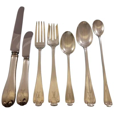 Pre-owned Tiffany & Co Flemish By  Sterling Silver Flatware Set 12 Service 91 Pc Monogram K In Brown