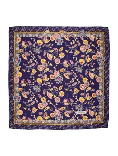 Pre-owned Tiffany & Co Floral Print Scarf In Blue