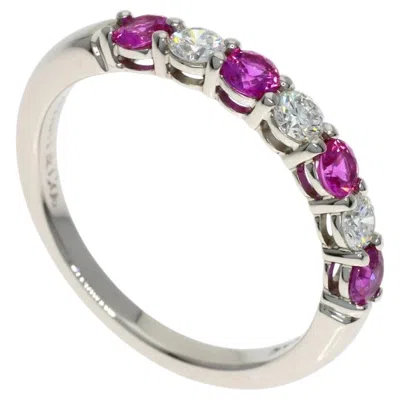 Pre-owned Tiffany & Co . Forever Platinum Diamond Pink Sapphire Embrace 3mm Band Ring 6