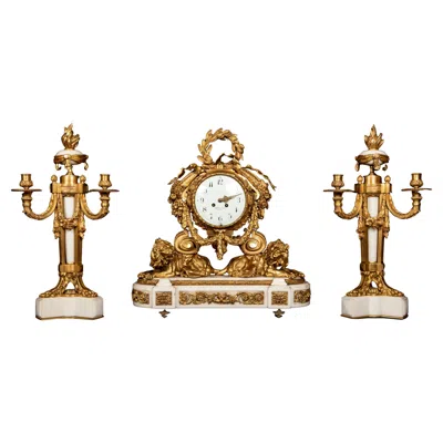 Pre-owned Tiffany & Co French 19th Century Louis Xvi Ormolu & Marble Clock Set Retailed By  In Sand