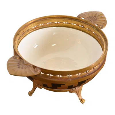 Pre-owned Tiffany & Co French Art Deco Bronze And Porcelain Footed Bowl Or Compote Dish By A. Hnazary In Gold
