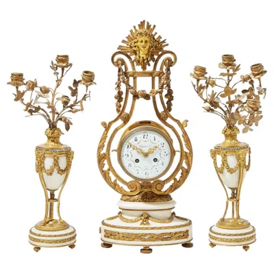Pre-owned Tiffany & Co , French Louis Xvi, Clock, Garniture Set, Bronze, Marble, France In Gold