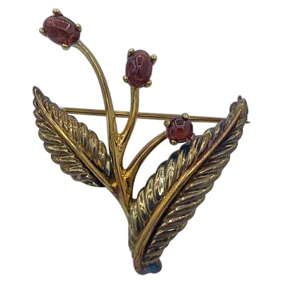Pre-owned Tiffany & Co Garnet Flower Brooch Pin 18k Gold Sterling Vintage Original Box In Multi