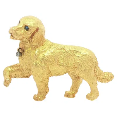 Pre-owned Tiffany & Co . Germany 18k Gold Sapphire Diamond Golden Retriever Dog Brooch Pin In Blue