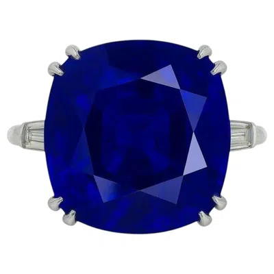 Pre-owned Tiffany & Co . Gia Certified 14 Carat Natural Blue Sapphire Diamond Platinum Ring