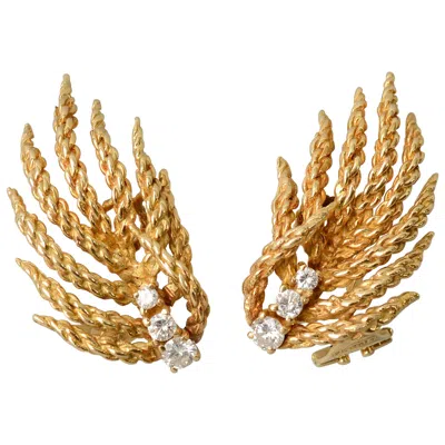 Pre-owned Tiffany & Co . Gold And Diamond Flame Earrings In Red