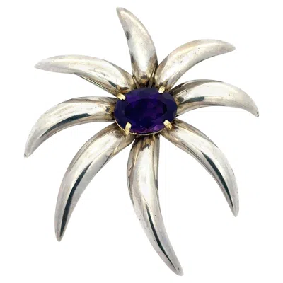 Pre-owned Tiffany & Co . Gold & Silver Large Oval Deep Purple Amethyst Fireworks Pin Brooch