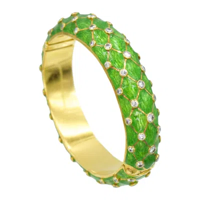 Pre-owned Tiffany & Co . Gold, Green Enamel And Diamond Bangle