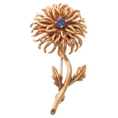 Pre-owned Tiffany & Co . Gold Sapphire Flower Pin Brooch In Blue