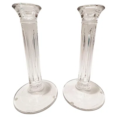 Pre-owned Tiffany & Co . Hand-crafted Clear Crystal Candlesticks, Usa In Gray
